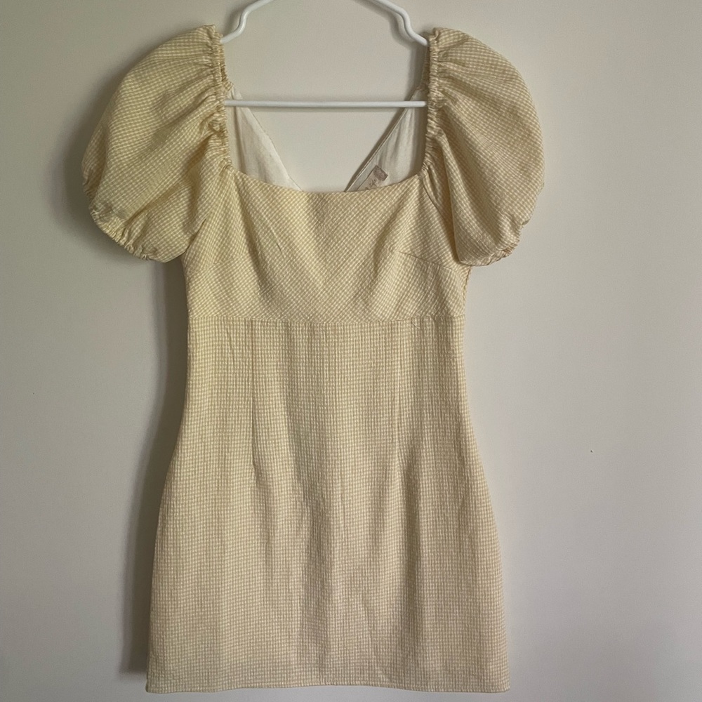 Altar'd State Yellow Puff Sleeve Mini Dress